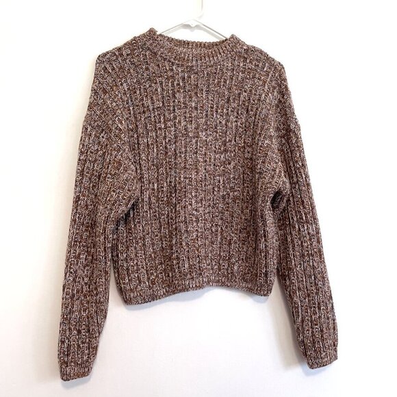 UNIVERSAL THREAD Crewneck Pullover Sweater Brown White Gray Chunky Knit Cotton M - Picture 2 of 14